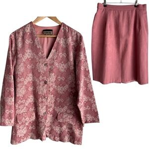 Vintage Niki Taylor Blazer + Skirt Set Sz L Pink Floral Suit Jacket Outfit Girly